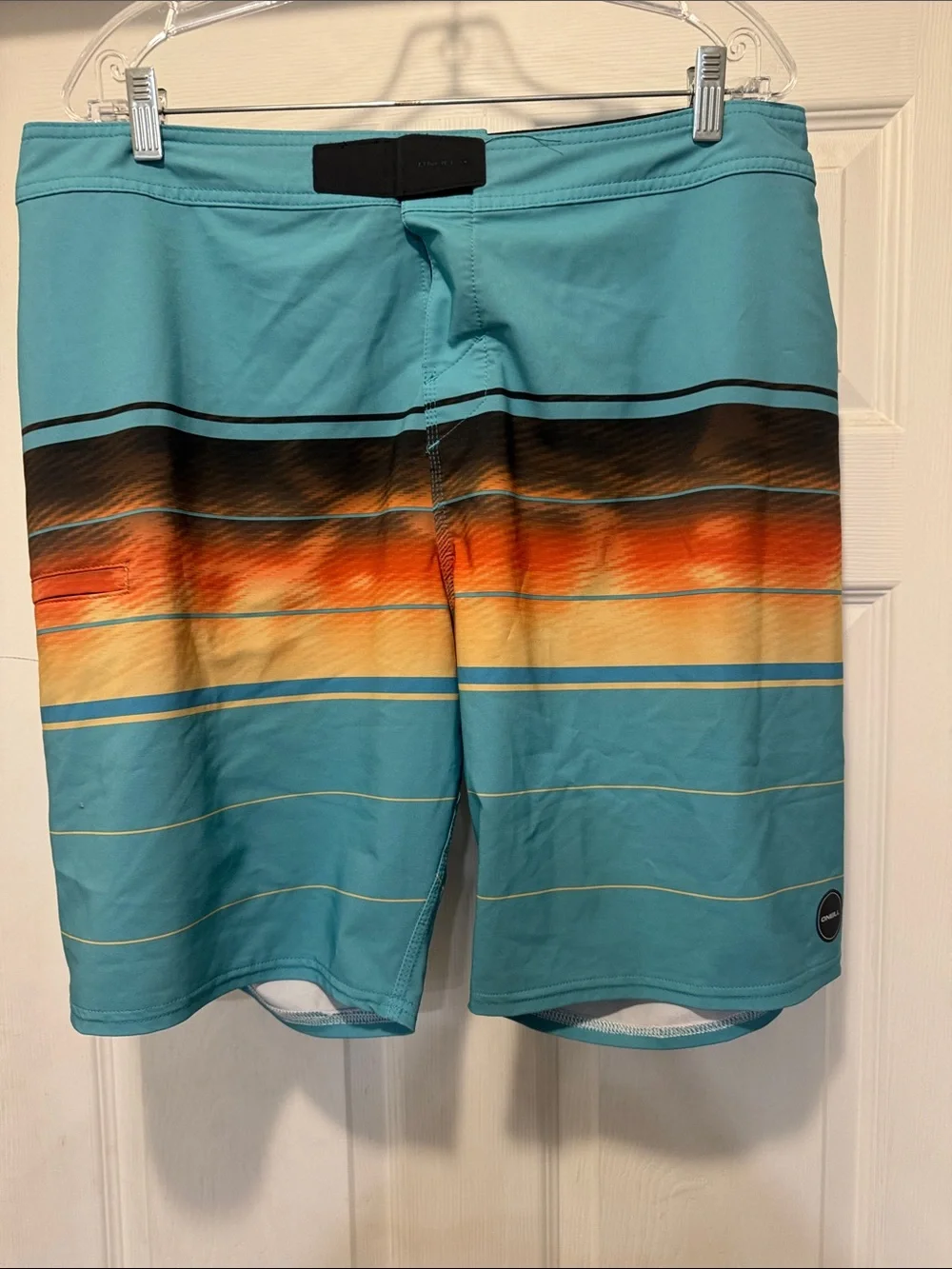 O'Neill Blue and Orange Striped Board Shorts